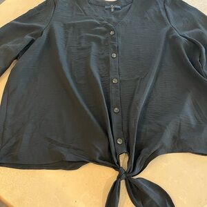 Fred David Black Button-Down Shirt with Tie Front